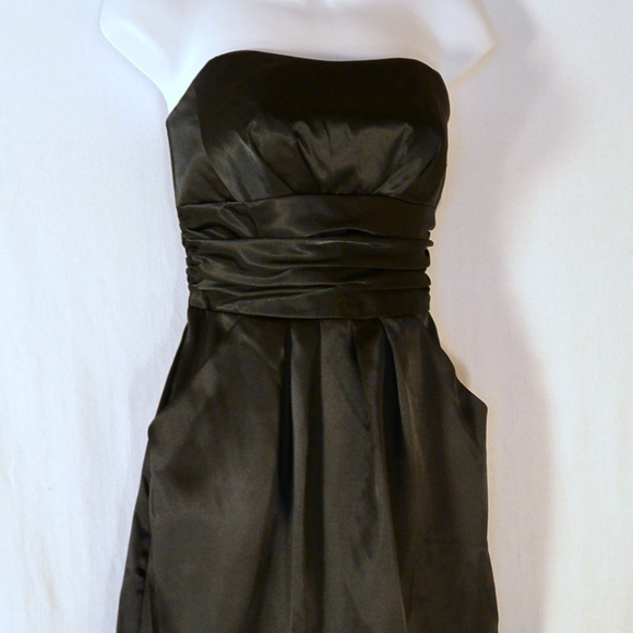 david's bridal black cocktail dresses David's Bridal Black Strapless Ruched Waist Fit Flare Dress 2 Pockets Prom  VG